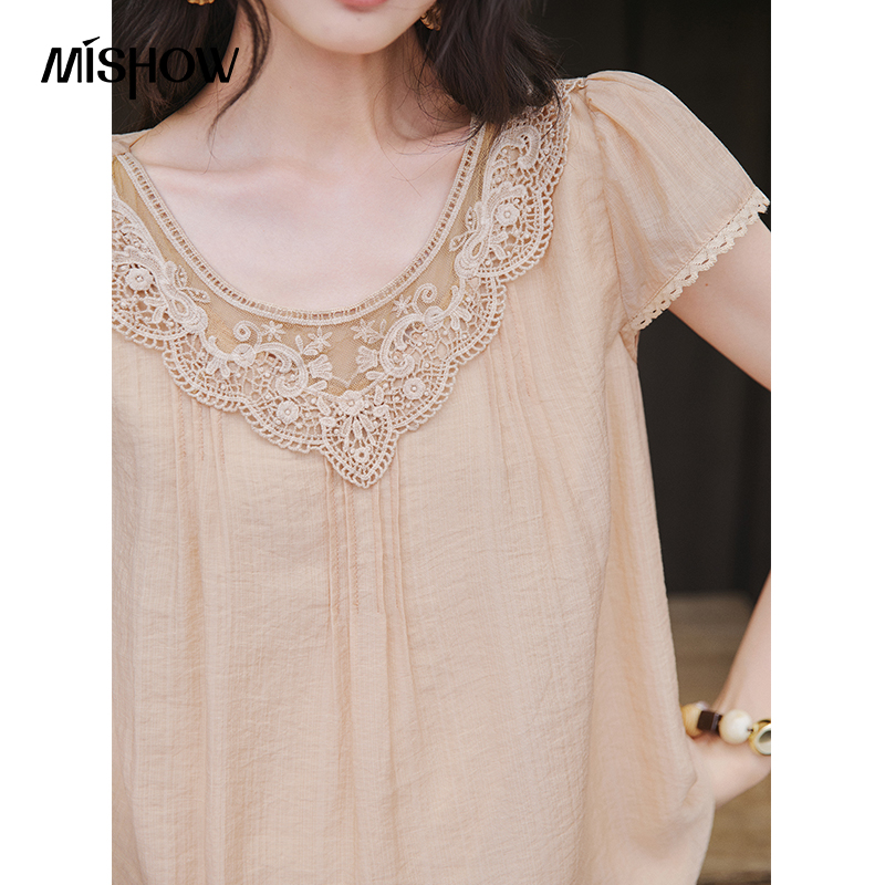 MISHOW Lace Round Neck Top Sho - Elastic Lace Trim ulasan dan harga